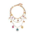 Flower 18K Gold Cubic Zirconia Multi-Layer Charm Necklace Women Bulk