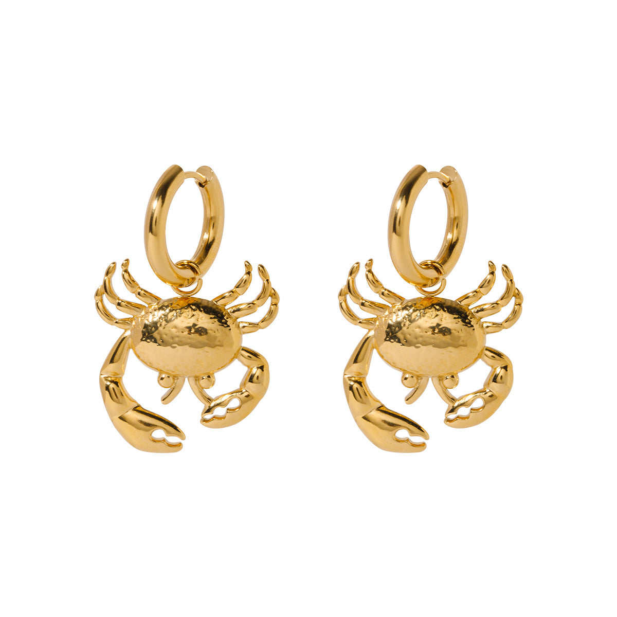 Crab 18K Gold Stainless Steel Anti Tarnish Hoop Dangler Earring Bulk