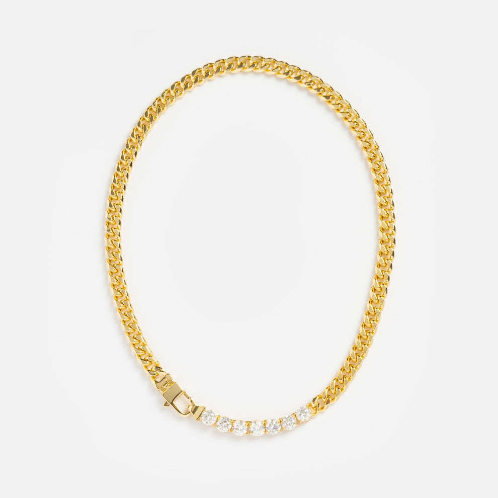 Gold Cuban link Cubic Zirconia Anti Tarnish Copper Necklace Bulk Secondary image