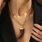 Designer Horn Gold Enamel Brown & Blue Turquoise Pendant Chain Bulk