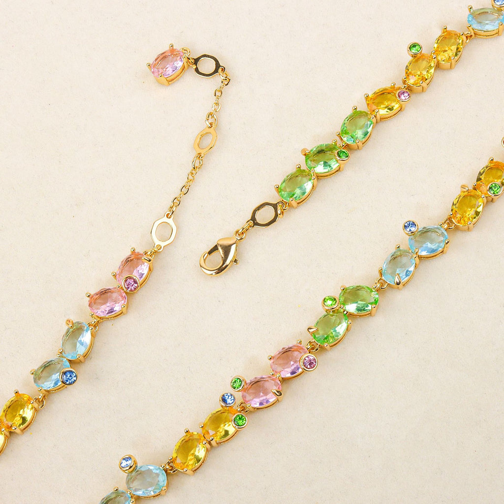 Multi Color Designer Oval-Cut Gold CZ Copper Necklace Combo Set Bulk