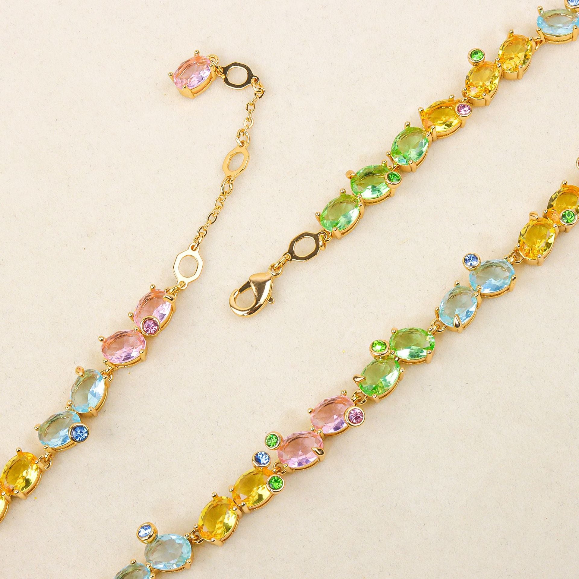 Multi Color Designer Oval-Cut Gold CZ Copper Necklace Combo Set Bulk