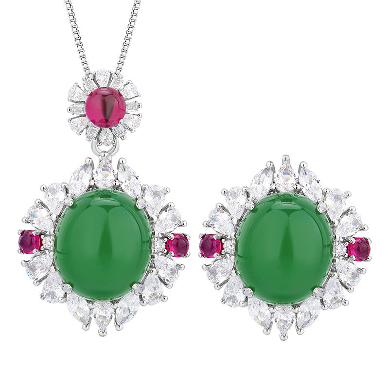 Simulation Green CZ Silver Anti Tarnish Necklace Ring Set Bulk