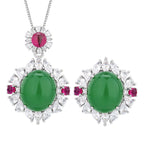 Simulation Green CZ Silver Anti Tarnish Necklace Ring Set Bulk