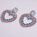 Heart Silver Pink Blue Crystal Cubic Zirconia Dangler Earring Bulk