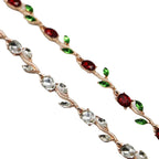 Elegant Rose Gold Bracelet With Red Crystals And Green Leaves Bulk