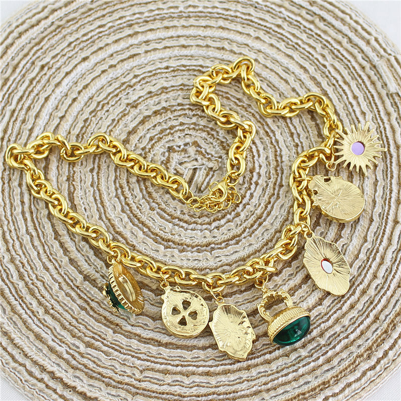 Multi Gemstone Green Red Green Anti Tarnish Charm Necklace Women Bulk