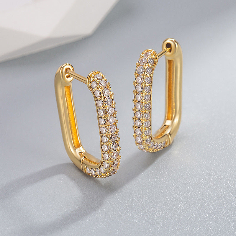Geometric Double Layer Gold Plated White CZ Copper Hoop Earrings Bulk