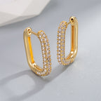 Geometric Double Layer Gold Plated White CZ Copper Hoop Earrings Bulk