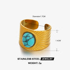 Multi Gemstone 18K Gold Turquoise Tiger Eye Pearl Anti Tarnish Stainless Steel Band Ring For Women