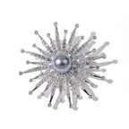 Designer Sunflower Silver Plated CZ Pearl Alloy Brooch For Women Bulk