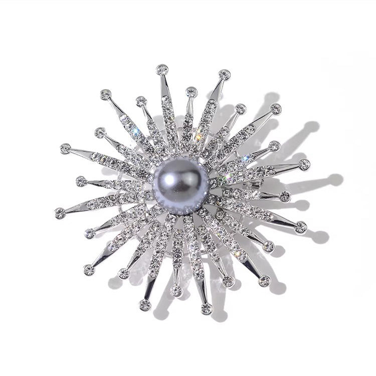Designer Sunflower Silver Plated CZ Pearl Alloy Brooch For Women Bulk