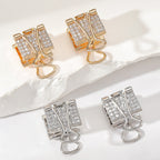 Modern Geometric Clip Style Gold Silver CZ Copper Stud Earrings Bulk