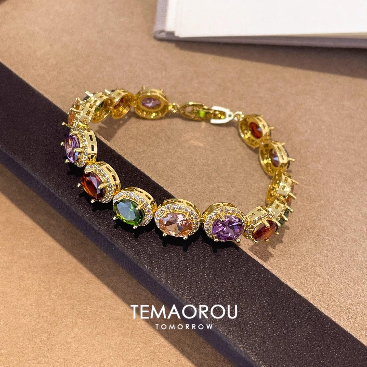 Bulk Multi Color Oval Shape Gold Plated CZ Alloy Bracelet For Women