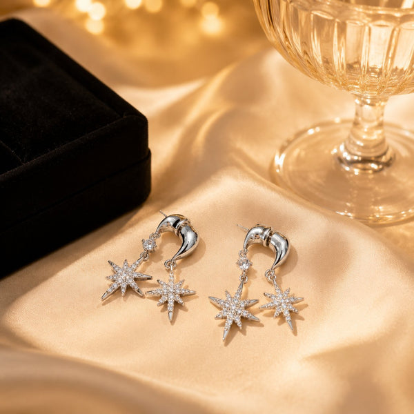 Gold Silver Starburst Anti Tarnish Copper Drop Earrings For Women Bulk Secondary image