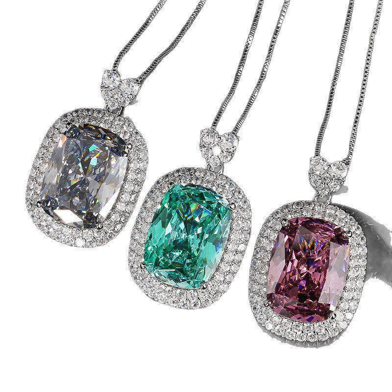 Premium Emerald Shape Silver CZ Anti Tarnish Copper Pendant Chain Bulk