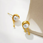Organic Drop Gold Plated Pearl Stainless Steel Stud Earrings Wholesale