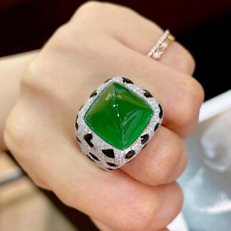 Cushion Cut Green Red CZ Black Silver Anti Tarnish Free Size Ring Bulk