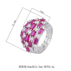 Baguette CZ Crystal Red Blue Silver Anti Tarnish Free Size Ring Bulk