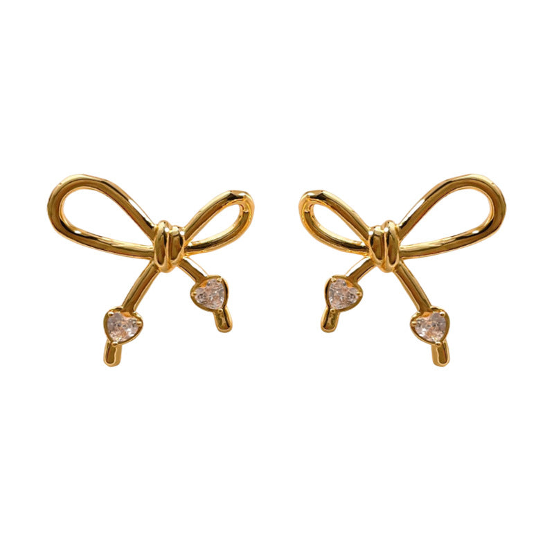 Bow Heart 18K Gold Silver CZ Anti Tarnish Stud Earring Bulk