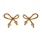 Bow Heart 18K Gold Silver CZ Anti Tarnish Stud Earring Bulk