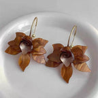 Flower White Green Brown 18K Gold Anti Tarnish Hoop Earrings Bulk