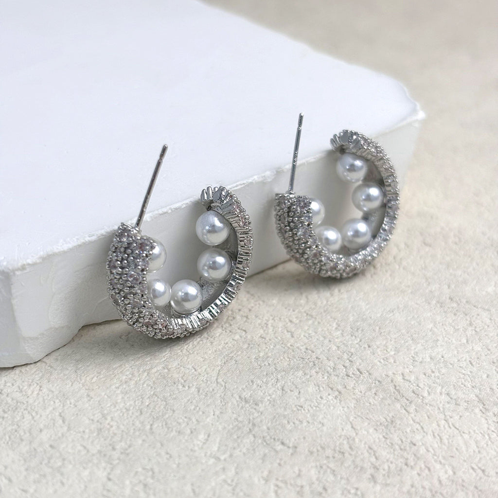 Pearl Cubic Zirconia 18K Gold Silver Anti Tarnish Hoop Earring Bulk