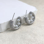 Pearl Cubic Zirconia 18K Gold Silver Anti Tarnish Hoop Earring Bulk