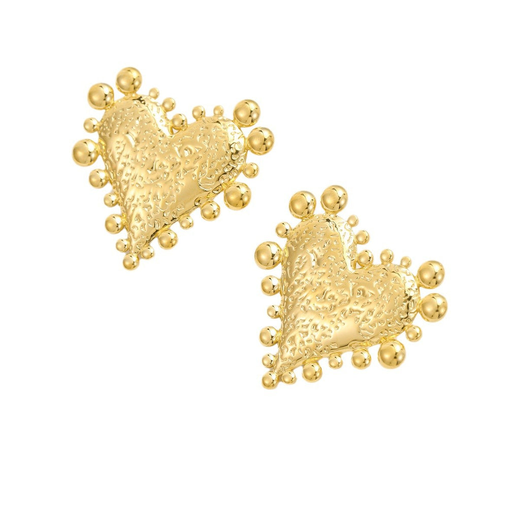 Beaten Finis Heart Gold Stainless Steel Anti Tarnish Stud Earring Bulk