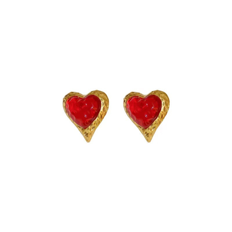 Heart Crystal 18K Gold Red Green Anti Tarnish Stud Earring Women Bulk