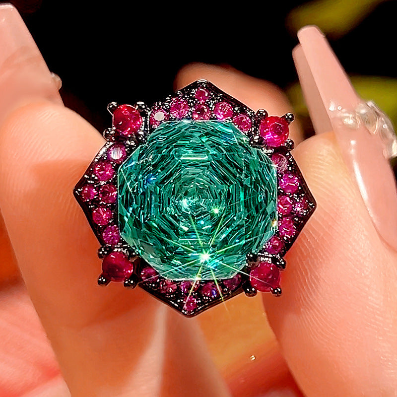 Rose Crystal Green Pink Black Pendant Earring Ring Set For Women Bulk