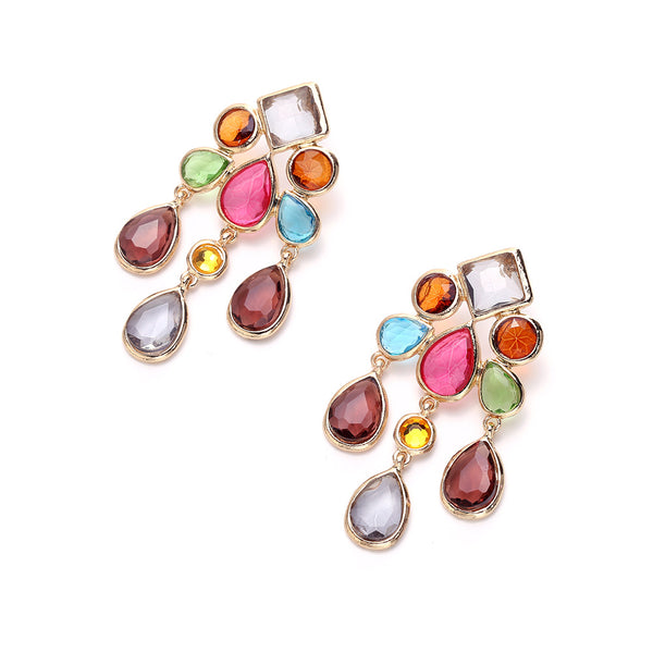Multi Color Teardrop Gold Rhinestone Drop Earrings For Women Bulk Secondary image
