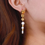 Beads Pearl 18K Gold White Anti Tarnish Stainless Steel Dangler Drop Earrings For Women