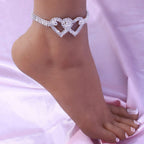 Dual Heart Studded Cubic Zirconia Silver Gold Anti Tarnish Anklet Bulk