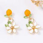 Orange Pink Flower Gold Plated Enamel Dangler Earrings For Women Bulk