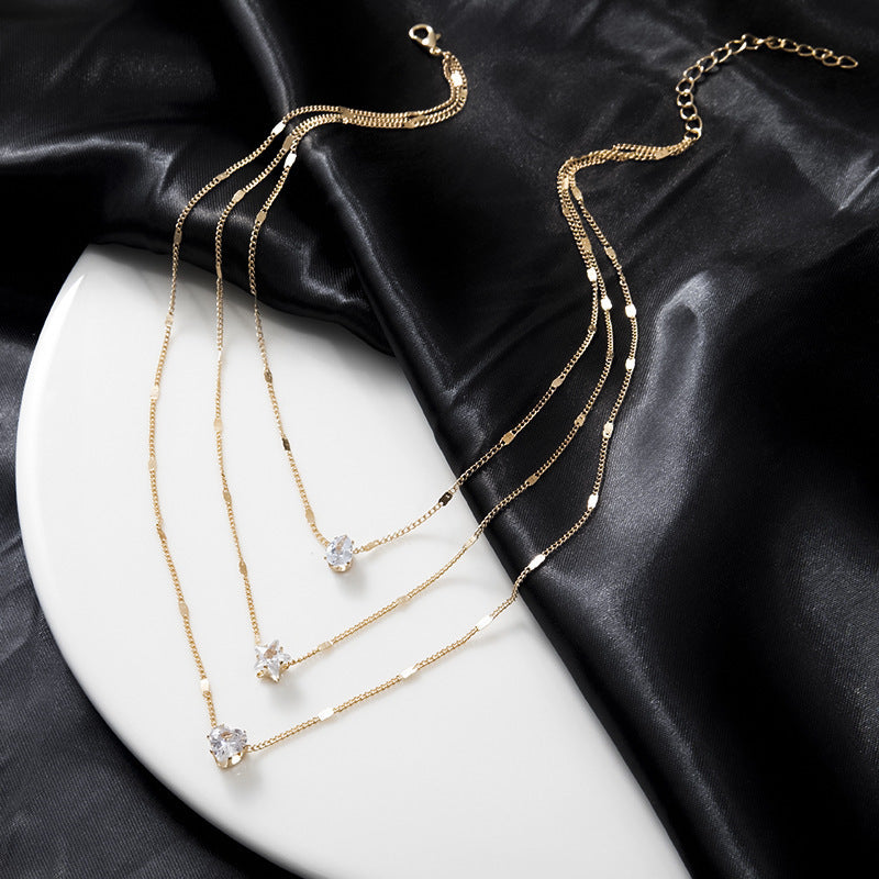 Drop Star Heart Solitaire Gold Anti Tarnish Layer Necklace Chain Bulk Main image