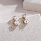 Elegant Double Round Gold Plated CZ Stainless Steel Stud Earrings Bulk