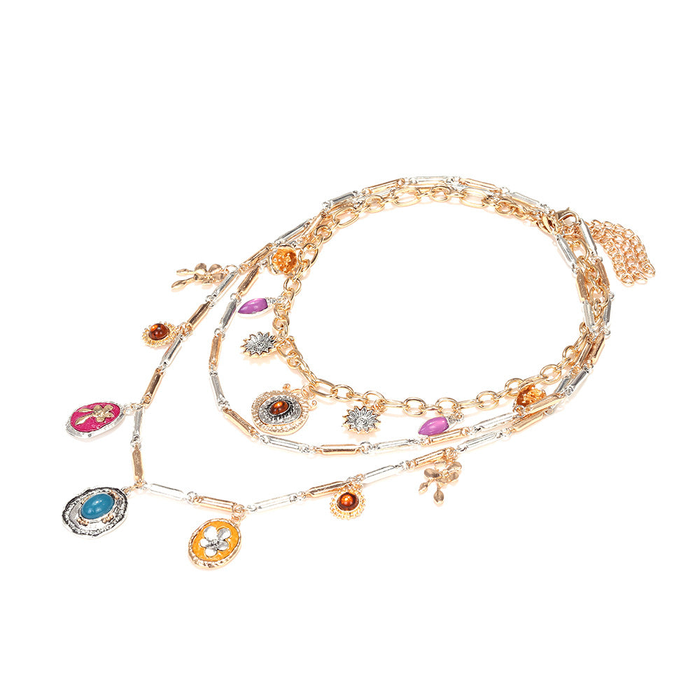 Flower 18K Gold Cubic Zirconia Multi-Layer Charm Necklace Women Bulk
