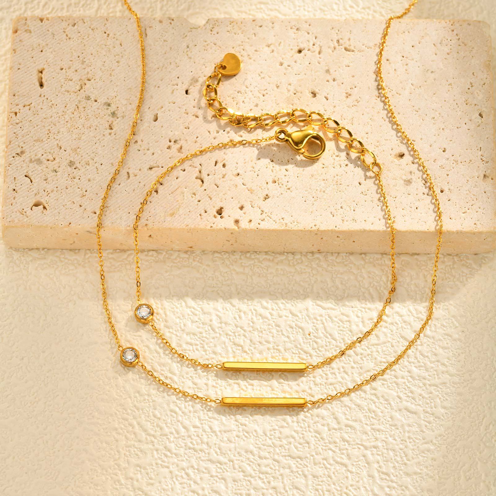 Gold Minimal Bar Plain Stainless Steel Bracelet Pendant Chain Combo Bulk