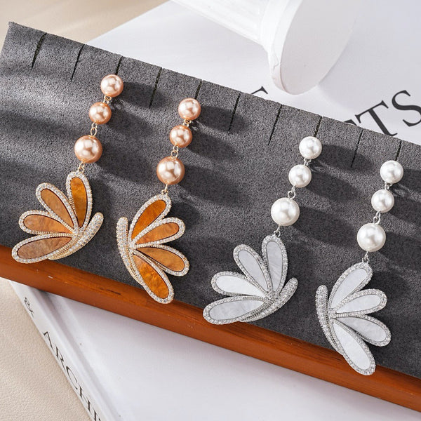 Butterfly 18K Gold Brown Pearl Cubic Zirconia Dangler Earring Bulk Main image