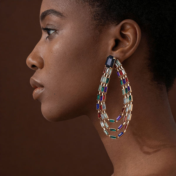 Multi Color Baguette Multi-Strand Gold CZ Copper Dangler Earrings Bulk Main image