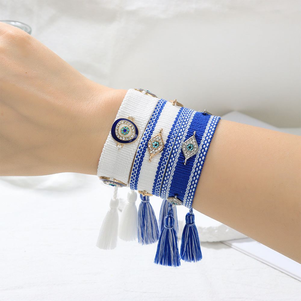 Evil Eye Gold Silver Multicolor Thread Cotton Adjustable Bracelet Bulk
