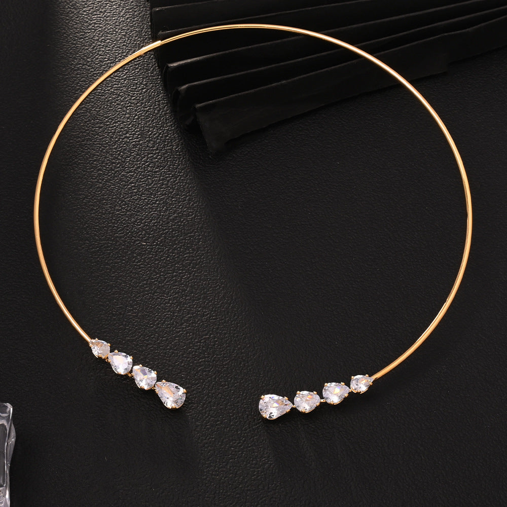 18K Gold Rhinestone Adjustable Choker Hasli Necklace For Women Bulk