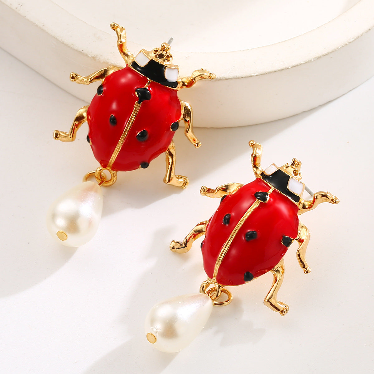 Multi Color Ladybug & Bee Gold Plated Enamel Drop Earrings Women Bulk