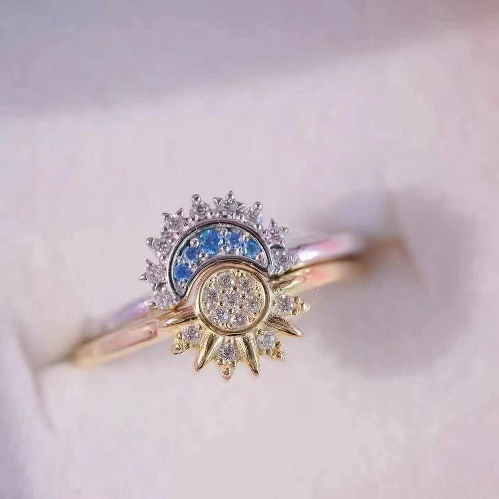 Bulk Sun Moon Style Gold Silver CZ Copper Adjustable Combo Ring