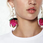 Pink Blue Red White Flower Gold Plated Enamel Dangler Earrings For Women