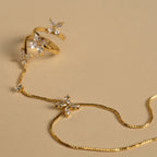Flower Solitaire Gold Silver Anti Tarnish Box Chain Bracelet Joint Ring For Women