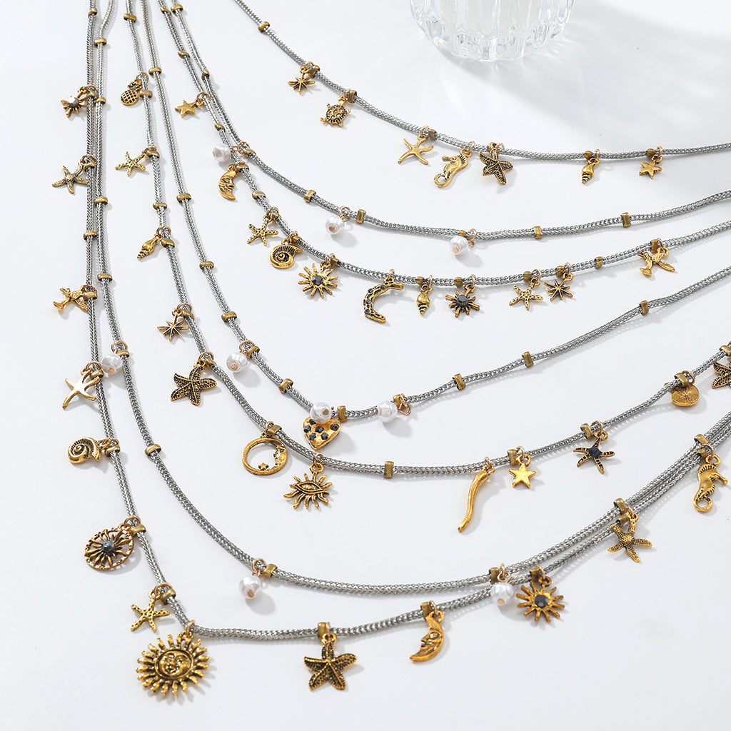 18K Gold Multi-Layer Various Tiny Charm Necklace For Women Bulk