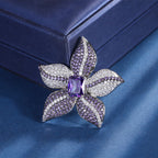 Five Petal Floral Silver Plated CZ Copper Anti Tarnish Brooch Wholesale
