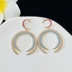 Pink Blue 18K Gold Plated CZ Anti Tarnish Dangler Earring Bulk